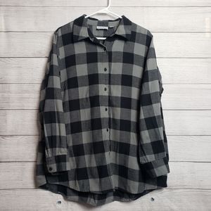 Joan Rivers Buffalo Check Button Down Cotton‎ Flannel with Pockets Womens Lg